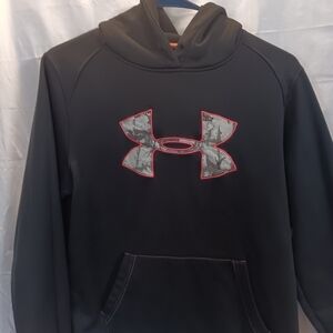 Black Hoodie with Camo  Logo Womens Under Armour Semi- Fitted Size Medium
